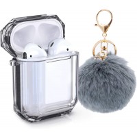 AirPods Case Cover, Shockproof Protective Soft TPU case for airpods, Clear Transparent Headphone Cover Bag with Cute Fur Ball