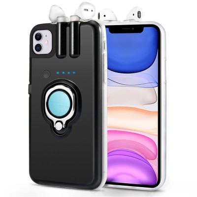 Wholesale for iphone and airpods mobile phone case charger with earphone holder, for iphone 11 case with airpods charge