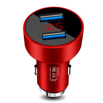 Dual USB 5V 3.1A metal display screen car charger