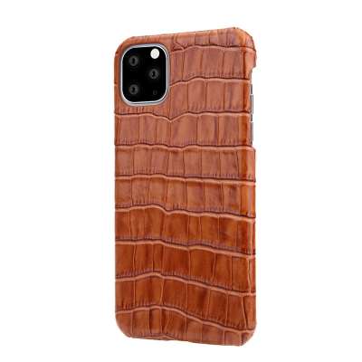 Wireless Charging Compatible Crocodile Head Pattern Brown Genuine Leather Case for iphone XI 5.8 inch Leather Slim phone case